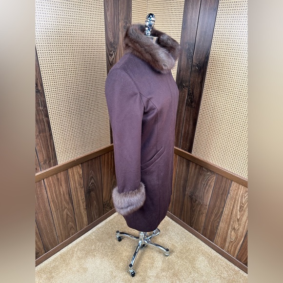 Beautiful 100% Brown Cashmere & Russian Sable Fur Trim Jacket Coat Small - Picture 3 of 12